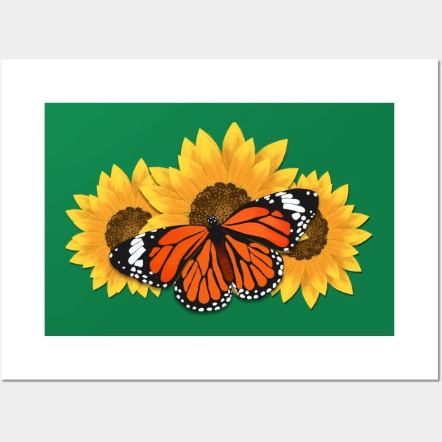 Monarch butterfly with SunFlower Wall Art by AlondraHanley